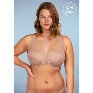 HSIA Nude Lace Full Coverage Bra NWT 34DD Lingerie Supportive Thick Band